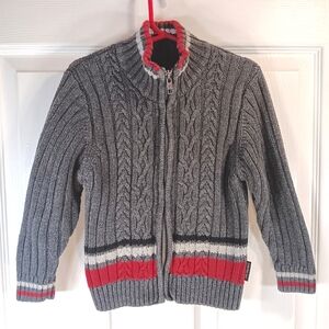 Calvin Klein Cardigan Sweater Jacket Cable Knit Full Zip Gray Red Boy's 3T